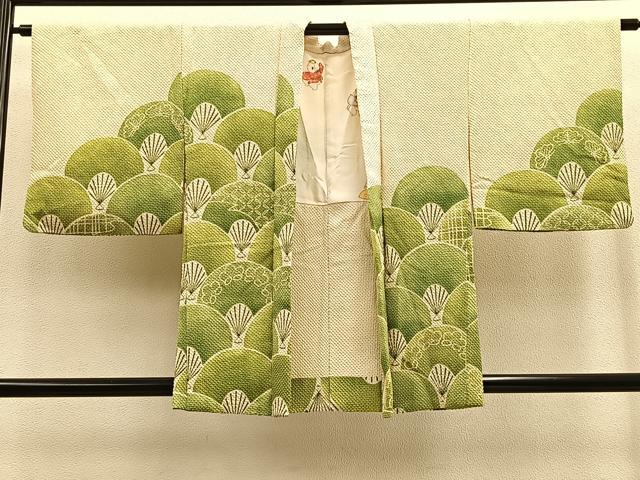 平和屋着物＃名門　藤娘きぬたや・総絞り　羽織　扇青海波　正絹　逸品　BAAU0051gt