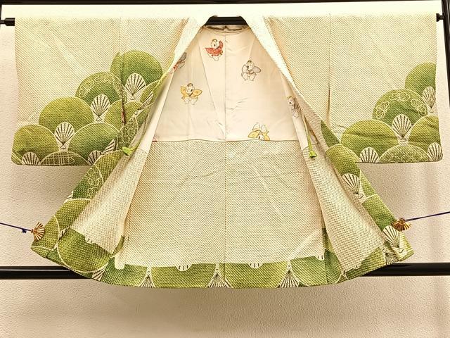 平和屋着物＃名門　藤娘きぬたや・総絞り　羽織　扇青海波　正絹　逸品　BAAU0051gt