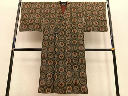 平和屋着物∞道中着　ロング丈　紬地　花尽くし　正絹　逸品　BAAU0058gt