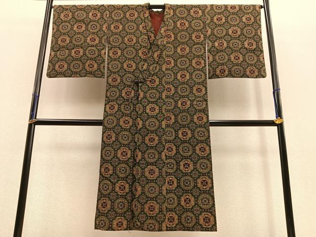 平和屋着物∞道中着　ロング丈　紬地　花尽くし　正絹　逸品　BAAU0058gt