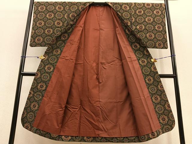 平和屋着物∞道中着　ロング丈　紬地　花尽くし　正絹　逸品　BAAU0058gt