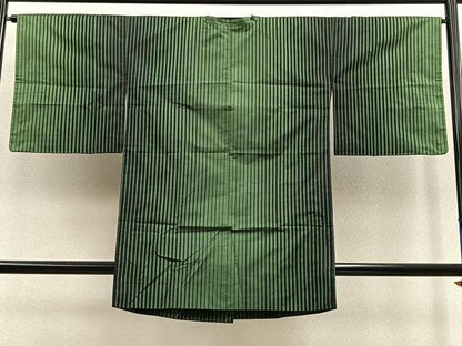平和屋着物∞道行コート　本場縞大島紬　ロング丈　縞　正絹　逸品　BAAU0065gt