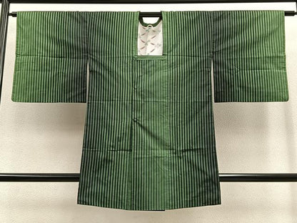 平和屋着物∞道行コート　本場縞大島紬　ロング丈　縞　正絹　逸品　BAAU0065gt