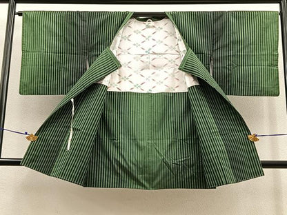 平和屋着物∞道行コート　本場縞大島紬　ロング丈　縞　正絹　逸品　BAAU0065gt