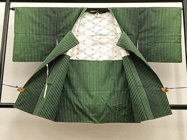 平和屋着物∞道行コート　本場縞大島紬　ロング丈　縞　正絹　逸品　BAAU0065gt