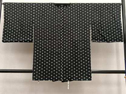 平和屋着物＃道行コート 絞り 麻の葉文様 黒地 正絹 逸品 BAAU0074gt