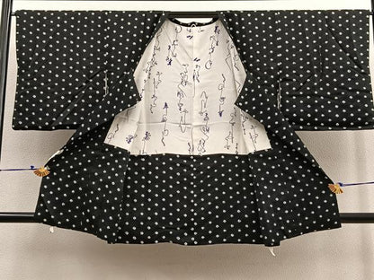 平和屋着物＃道行コート 絞り 麻の葉文様 黒地 正絹 逸品 BAAU0074gt