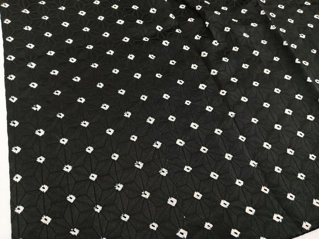 平和屋着物＃道行コート 絞り 麻の葉文様 黒地 正絹 逸品 BAAU0074gt