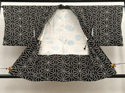平和屋着物＃羽織　総絞り　麻の葉文様　黒地　正絹　逸品　BAAU0076gt