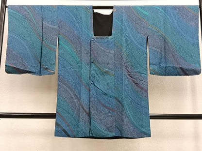 平和屋着物＃道行コート　ロング丈　リバーシブル　ふくれ織　流線文　暈し染め　正絹　逸品　未使用　BAAU0086gt