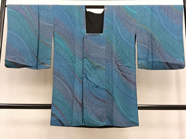 平和屋着物＃道行コート　ロング丈　リバーシブル　ふくれ織　流線文　暈し染め　正絹　逸品　未使用　BAAU0086gt