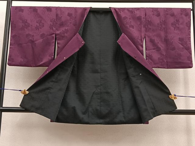 平和屋着物＃道行コート　リバーシブル　亀甲花文　洗える着物　BAAU0088gt