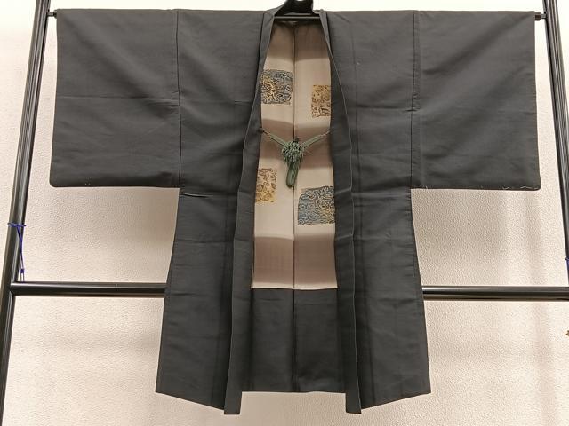 平和屋着物∞男性　長羽織　紬　蝋色　正絹　逸品　BAAU0097gt