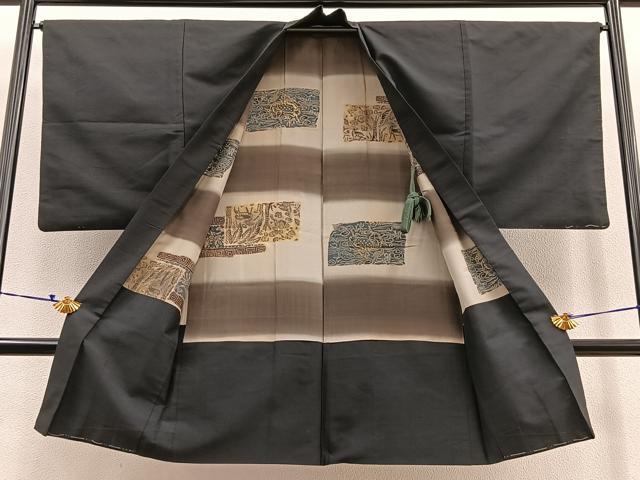 平和屋着物∞男性　長羽織　紬　蝋色　正絹　逸品　BAAU0097gt