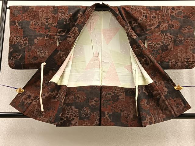 平和屋着物∞道中着 紬地 花鳥文 正絹 逸品 BAAU0101gt