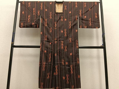 平和屋着物∞道行コート 雨コート 単衣 ロング丈 矢羽 正絹 逸品 BAAU0114gt