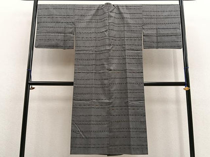 平和屋着物＃道行コート　ロング丈　紬地　ろうけつ染め　横段花文　正絹　逸品　BAAU0123gt