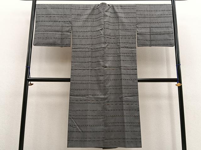 平和屋着物＃道行コート　ロング丈　紬地　ろうけつ染め　横段花文　正絹　逸品　BAAU0123gt