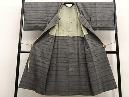 平和屋着物＃道行コート　ロング丈　紬地　ろうけつ染め　横段花文　正絹　逸品　BAAU0123gt