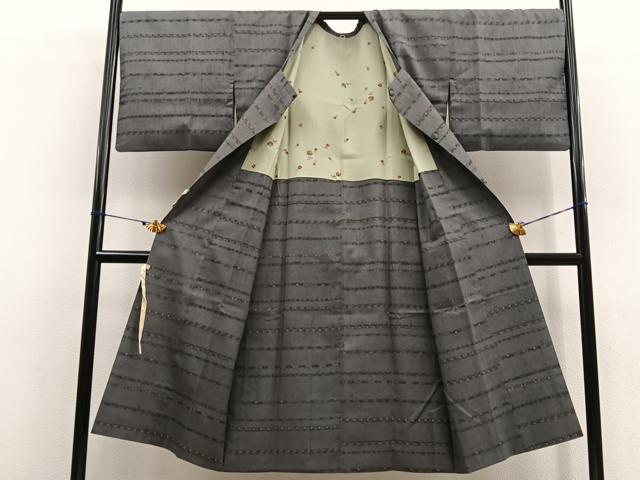 平和屋着物＃道行コート　ロング丈　紬地　ろうけつ染め　横段花文　正絹　逸品　BAAU0123gt