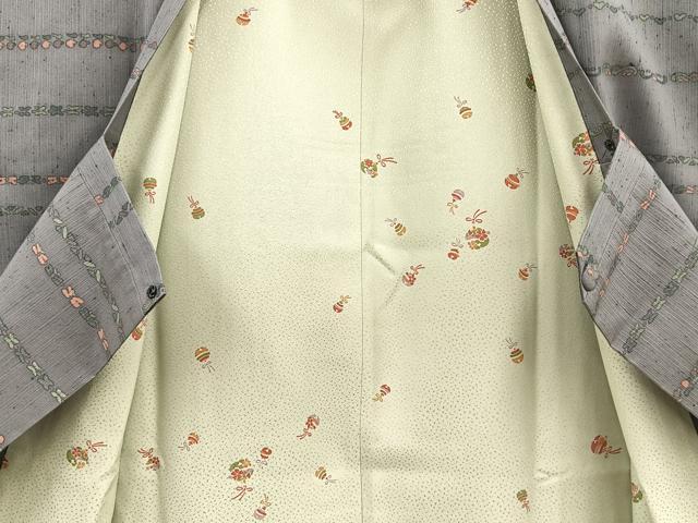 平和屋着物＃道行コート　ロング丈　紬地　ろうけつ染め　横段花文　正絹　逸品　BAAU0123gt