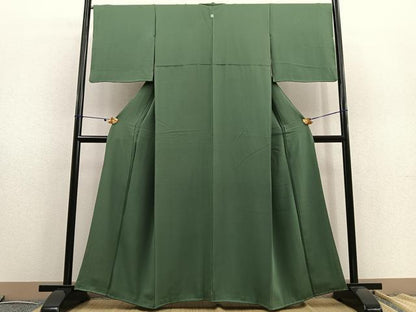 平和屋着物●上質な色無地 老竹色 正絹 逸品 BAAU0126gt