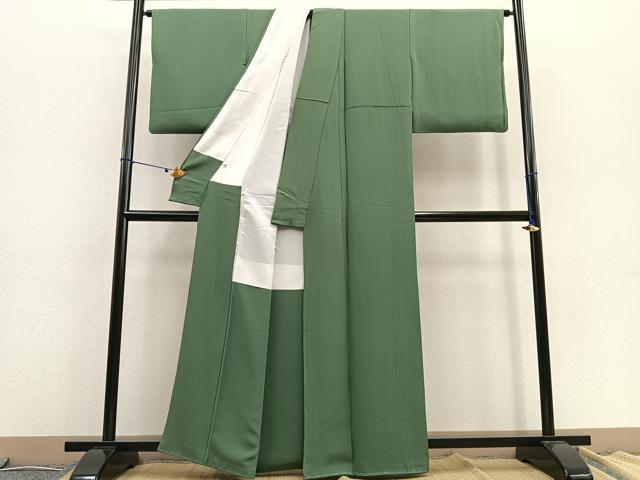 平和屋着物●上質な色無地 老竹色 正絹 逸品 BAAU0126gt