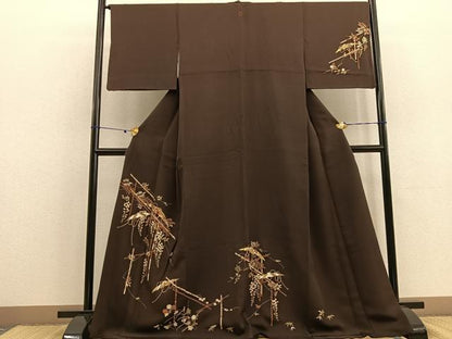 平和屋着物●訪問着 刺繍 市女笠花文 金糸 金彩 正絹 逸品 BAAU0166gt