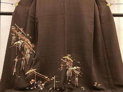 平和屋着物●訪問着 刺繍 市女笠花文 金糸 金彩 正絹 逸品 BAAU0166gt