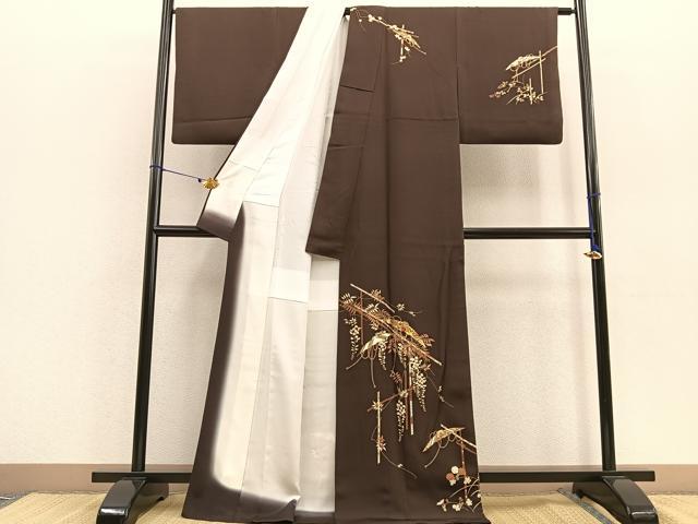 平和屋着物●訪問着 刺繍 市女笠花文 金糸 金彩 正絹 逸品 BAAU0166gt