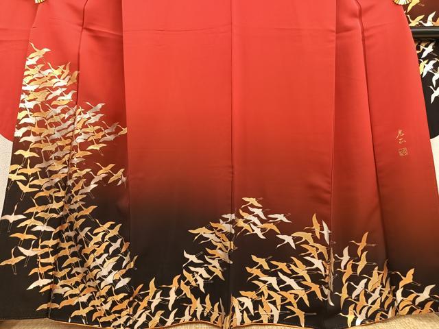 平和屋着物●金彩友禅　卓越技能者・名工・和田光正　振袖　飛鶴文　暈し染め　金銀彩　金通し地　正絹　逸品　BAAU0167gt