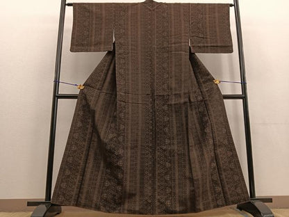 平和屋着物●上質な紬 花唐草間道 正絹 逸品 BAAU0171gt