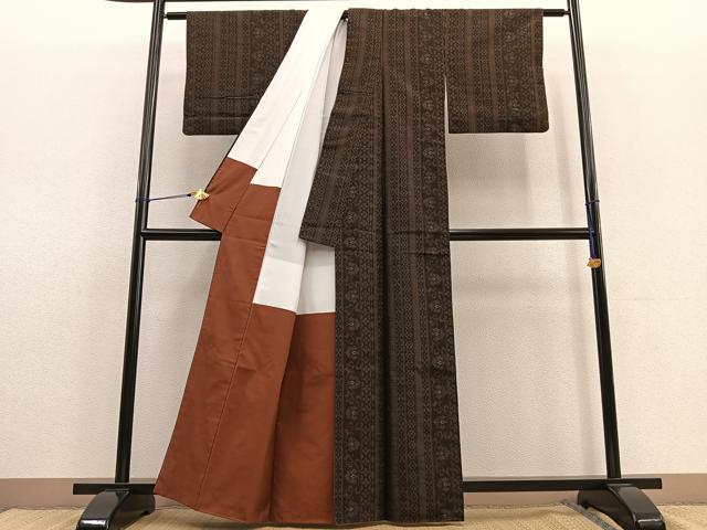 平和屋着物●上質な紬 花唐草間道 正絹 逸品 BAAU0171gt