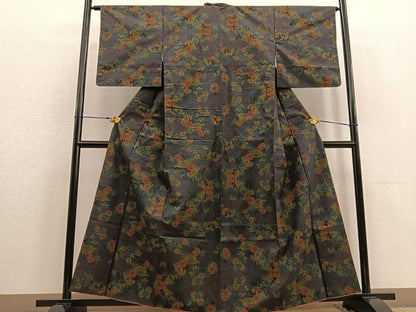 平和屋着物●本場大島紬 7マルキ 草花文 正絹 逸品 BAAU0186gt