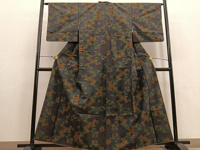 平和屋着物●本場大島紬 7マルキ 草花文 正絹 逸品 BAAU0186gt