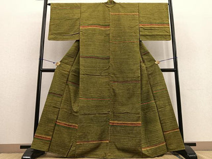 平和屋着物●訪問着 紬地 横段文 正絹 逸品 未使用 BAAU0194gt