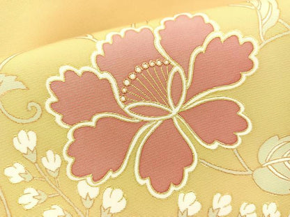 平和屋着物●塩瀬 九寸名古屋帯 駒刺繍 草花丸文 金糸 正絹 逸品 未使用 BAAU0352mz