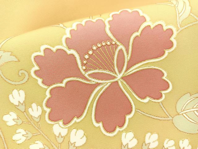 平和屋着物●塩瀬 九寸名古屋帯 駒刺繍 草花丸文 金糸 正絹 逸品 未使用 BAAU0352mz