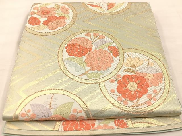平和屋着物◎六通柄袋帯 唐織 花丸文 金糸 正絹 逸品 BAAU0360mz