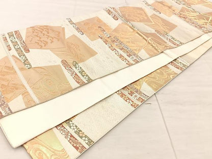 平和屋着物◎六通柄袋帯 色紙重ね飛鶴花文 銀糸 正絹 逸品 BAAU0372mz