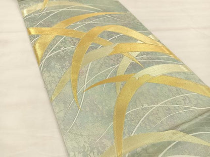 平和屋着物◎六通柄袋帯 草葉文 金糸 正絹 逸品 BAAU0389mz