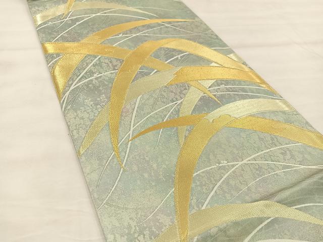 平和屋着物◎六通柄袋帯 草葉文 金糸 正絹 逸品 BAAU0389mz