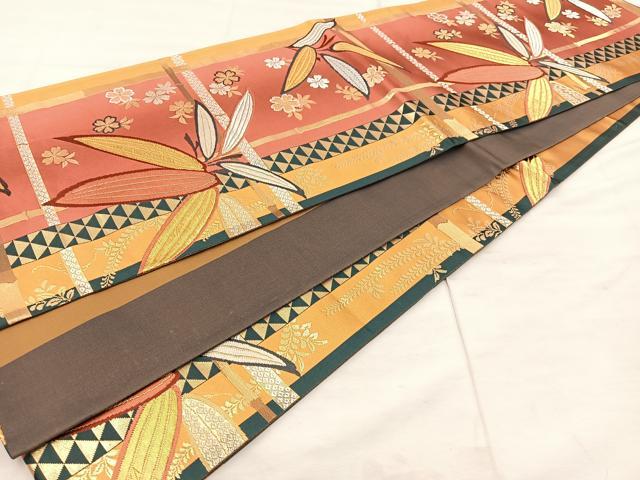 平和屋着物◎六通柄袋帯 唐織 舞桜文 金銀糸 正絹 逸品 BAAU0391mz