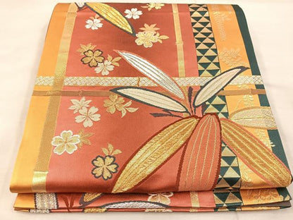 平和屋着物◎六通柄袋帯 唐織 舞桜文 金銀糸 正絹 逸品 BAAU0391mz