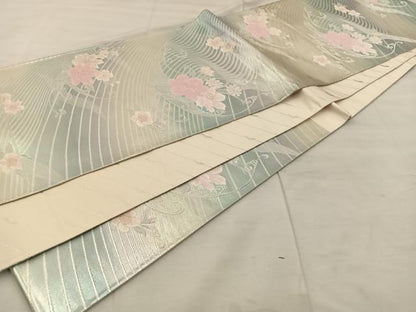 平和屋着物◎六通柄袋帯 草花文 金糸 正絹 逸品 BAAU0393mz