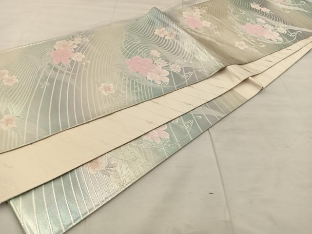 平和屋着物◎六通柄袋帯 草花文 金糸 正絹 逸品 BAAU0393mz