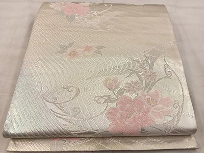 平和屋着物◎六通柄袋帯 草花文 金糸 正絹 逸品 BAAU0393mz