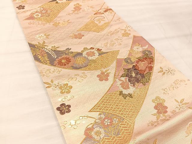 平和屋着物◎六通柄袋帯 唐織 草花文 金糸正絹 逸品 BAAU0401mz