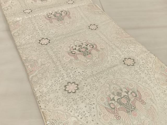 平和屋着物◎六通柄袋帯 唐織 鳳凰花文 銀糸 正絹 逸品 BAAU0404mz
