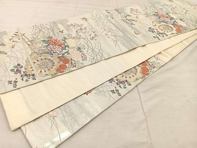 平和屋着物◎六通柄袋帯 唐織 九百錦 舞蝶花車文 金糸 正絹 逸品 BAAU0427mz
